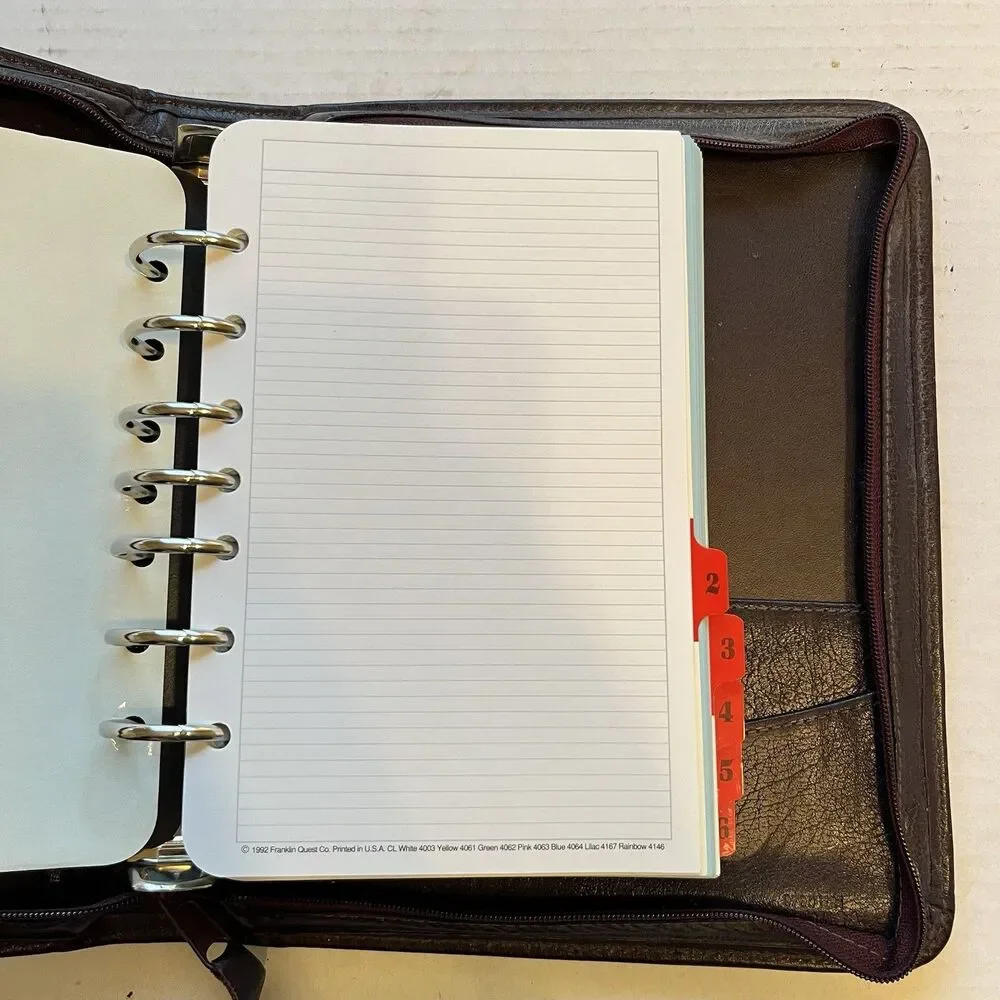Leather Franklin Inserts Covey Planner Zippered 7-Ring Organizer Burgundy